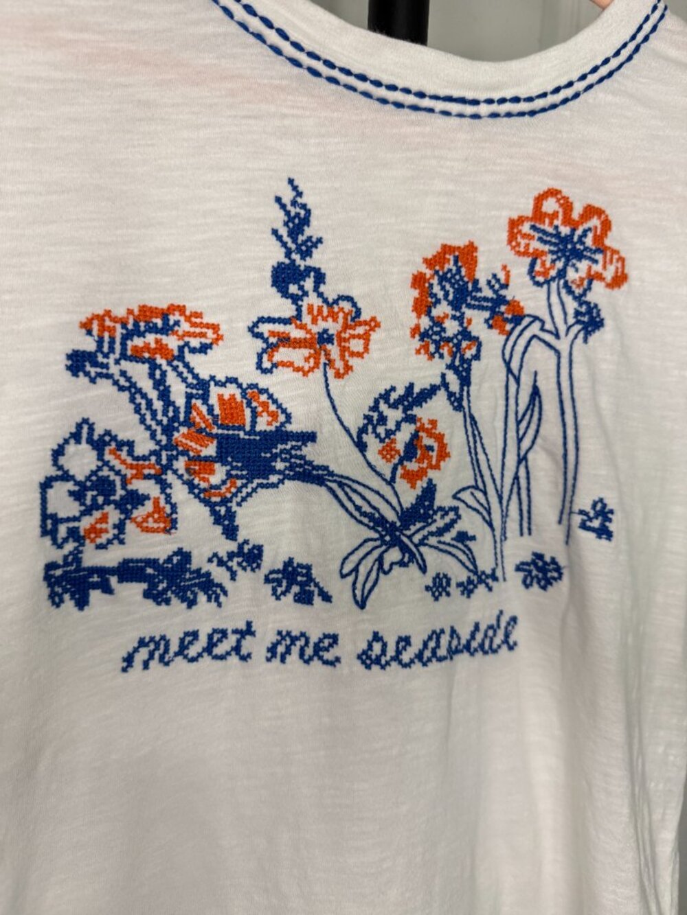 Pilcro/Anthropologie "Meet Me Seaside" Embroidered Tee – M- White/Blue- MSRP $68 - Picture 6 of 16